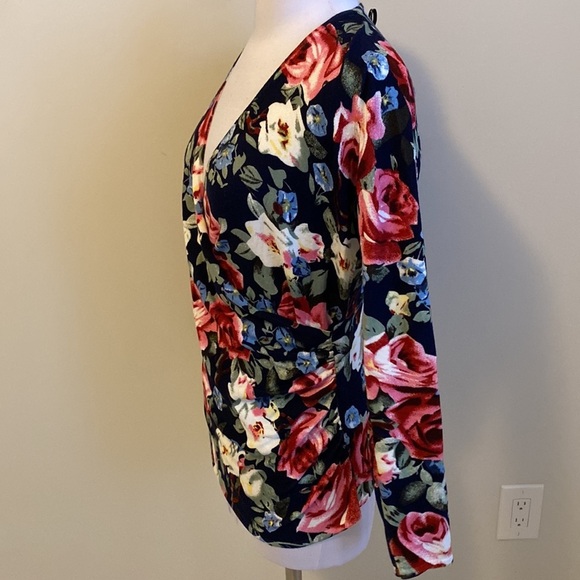 Leo Guy Navy Rose Floral Surplice Sweater - Picture 3 of 10